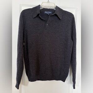 100% Merino Wool Collared Dark Gray Polo Sweater Charcoal Long Sleeve Men’s Sm